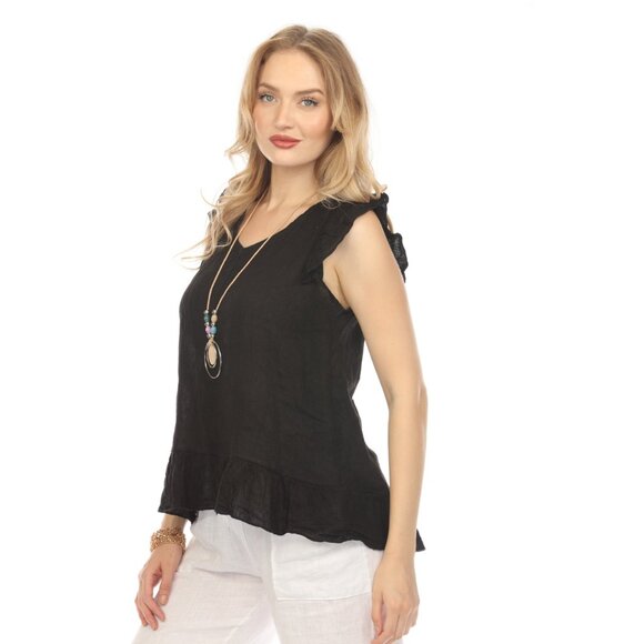 Black High-Low Cap Sleeves Top with Bottom Ruffles - Picture 2 of 5